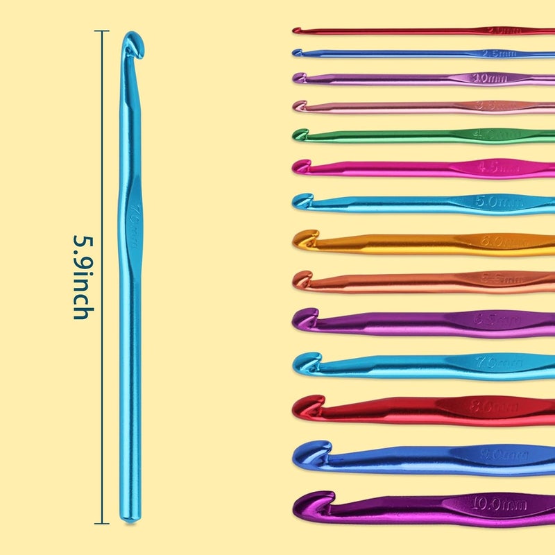 HSYMQ 14PCS Aluminum Crochet Hooks Knitting Needles Craft Yarn 2.0mm/2.5mm/3.0mm/3.5mm/4.0mm/4.5mm/5.0mm/5.5mm/6.0mm/6.5mm/7.0mm/8.0mm/9.0mm/10.0mm - Image 2