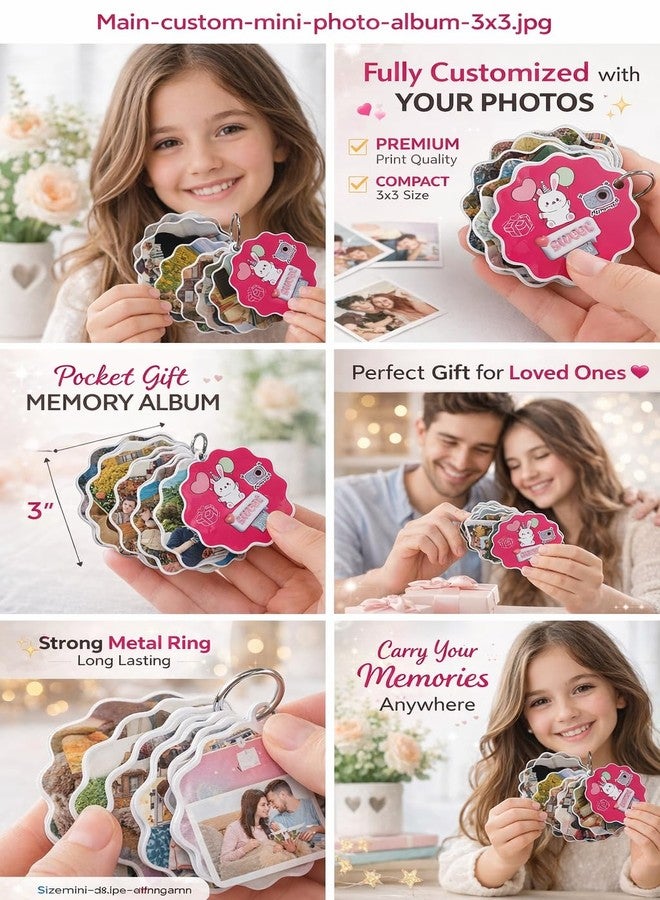 GLOBEADO Customise your Mini Photo Album with Ring, 3x3 Inch, 10 Pieces, Personalise with your favorite phots, pets, destinations, Gift for Couples, Friends and Family - Image 3