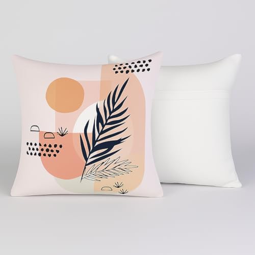 FABANE Jute Cushion Cover 18x18 Inch – Set of 6 Decorative Throw Pillow Covers for Sofa, Couch or Bed – Designer Printed Square Cushion Covers – Home Décor (Peach Leaf) - Image 3
