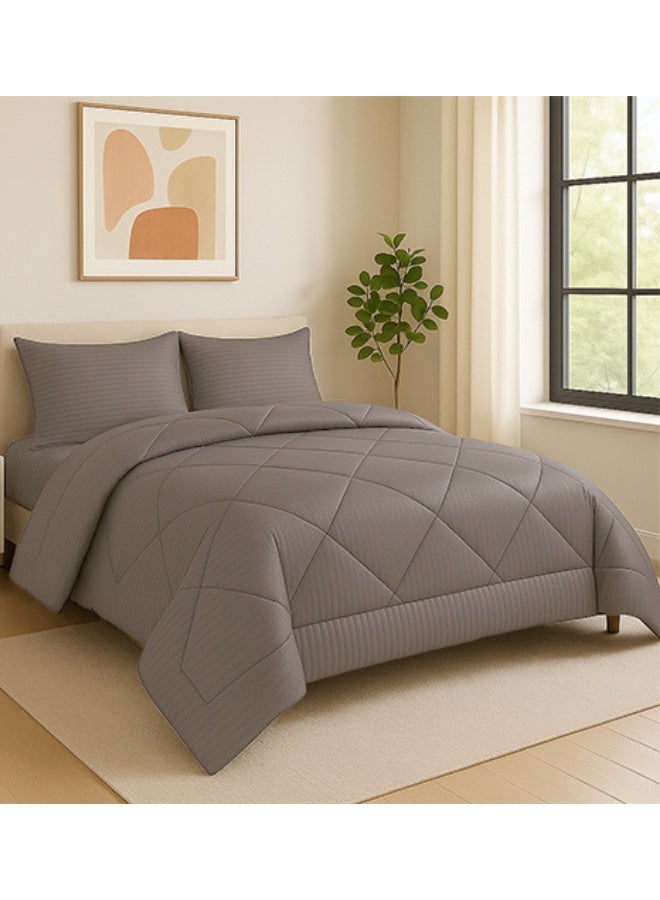 سنوز لحاف فندقي شتوي جاكارد سترايبد، سيلفر - Image 1