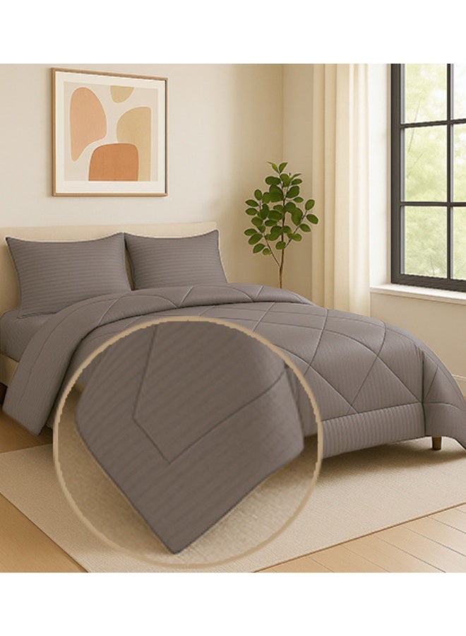 سنوز لحاف فندقي شتوي جاكارد سترايبد، سيلفر - Image 2