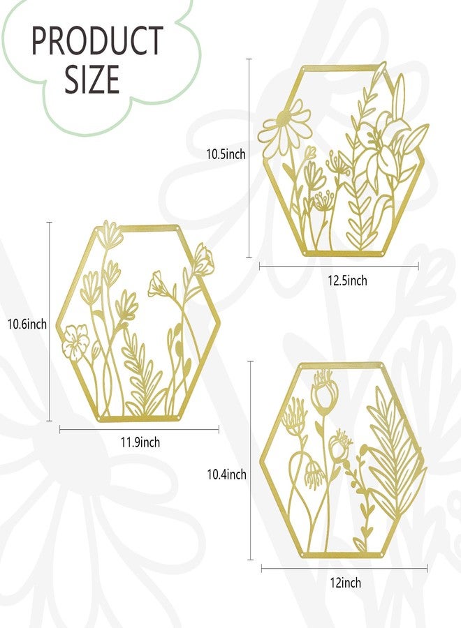 OYEFLY 3 Pcs Metal Flower Wall Decor,Flower Art Wall Decor,Farmhouse Wall Decor (Gold) - Image 2