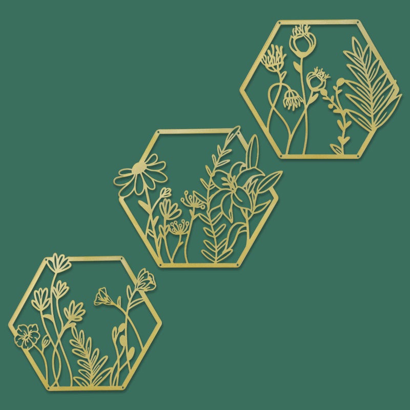 OYEFLY 3 Pcs Metal Flower Wall Decor,Flower Art Wall Decor,Farmhouse Wall Decor (Gold) - Image 1