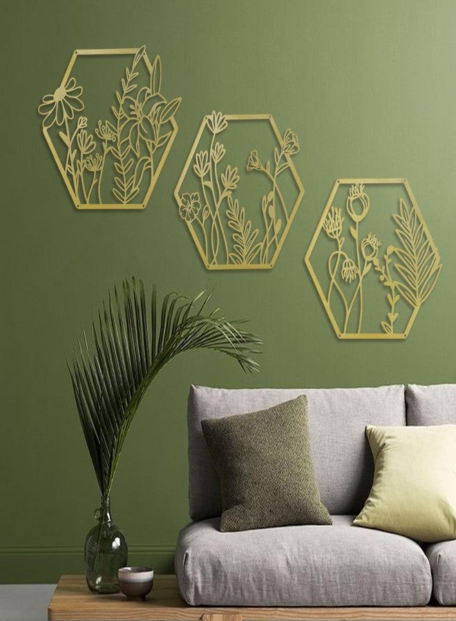 OYEFLY 3 Pcs Metal Flower Wall Decor,Flower Art Wall Decor,Farmhouse Wall Decor (Gold) - Image 4