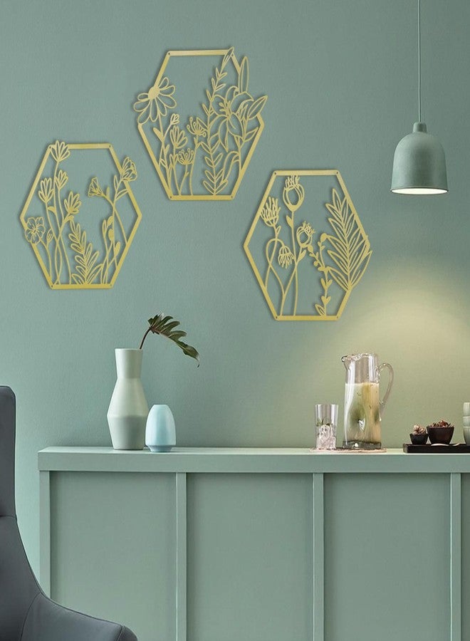 OYEFLY 3 Pcs Metal Flower Wall Decor,Flower Art Wall Decor,Farmhouse Wall Decor (Gold) - Image 5