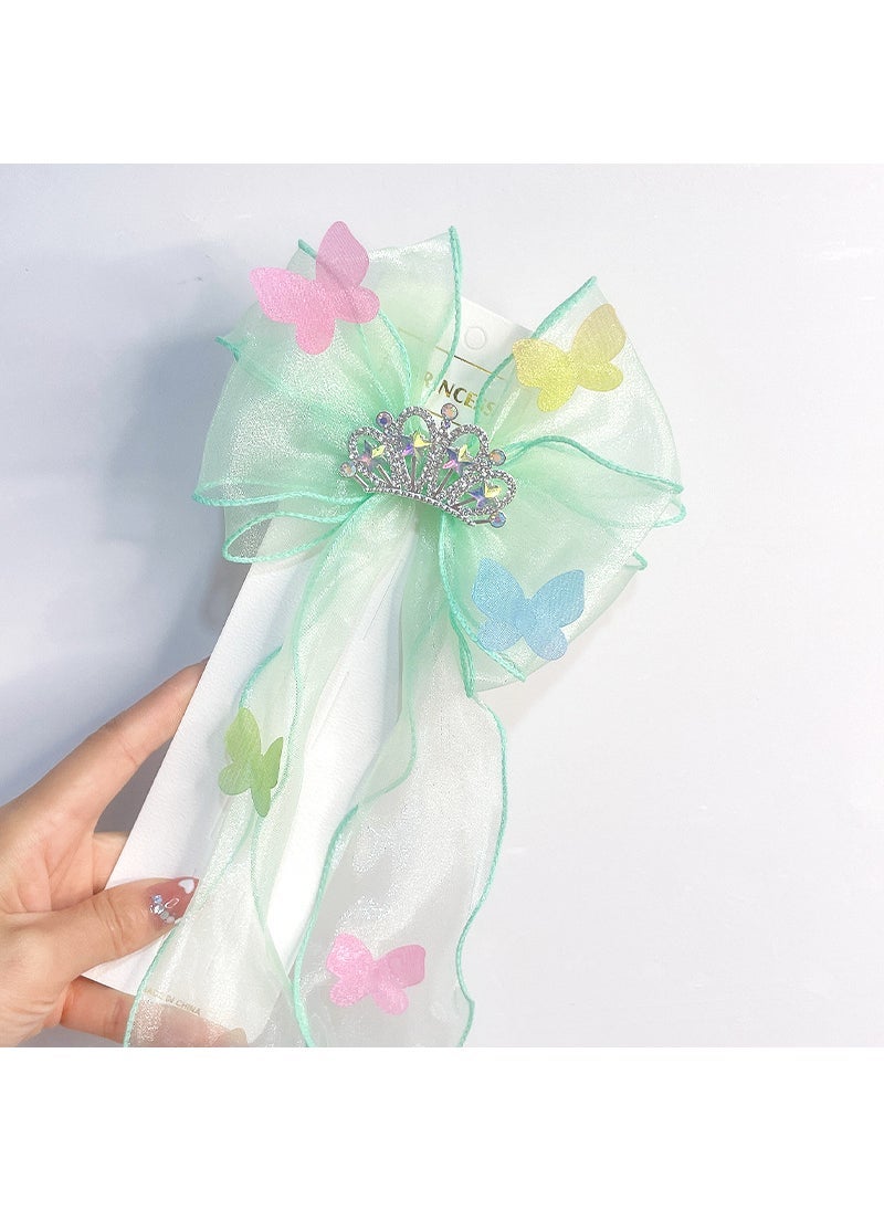 Generic Princess Style Childrens Hairband Butterfly Knot Hair Clip Tailored Braid Ribbon Princess Sash Headwear for Girls 5# Crown Green (1 Pack)