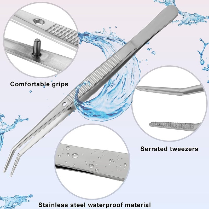 Honoson 10 Pieces Stainless Steel Tweezers with Curved Serrated Tip Multipurpose Tweezers Sewing Machine Tweezers Forceps Tweezers with Serrated Tip and Knurled Handle - Image 4