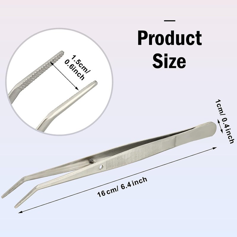 Honoson 10 Pieces Stainless Steel Tweezers with Curved Serrated Tip Multipurpose Tweezers Sewing Machine Tweezers Forceps Tweezers with Serrated Tip and Knurled Handle - Image 3