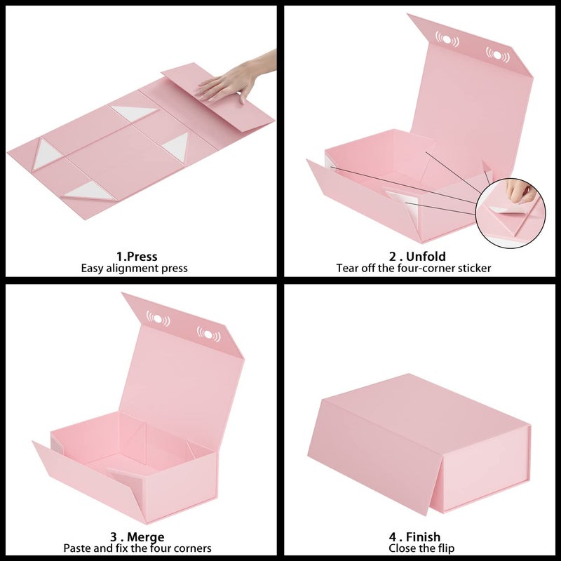RYDDOY Pink Gift Box, 12x6x4'' Gift box for Presents with Lids Magnetic Closure Rectangle Collapsible for Bridesmaid Proposal Box, Wedding, Christmas, Halloween, Birthday Gift Packging - Image 5