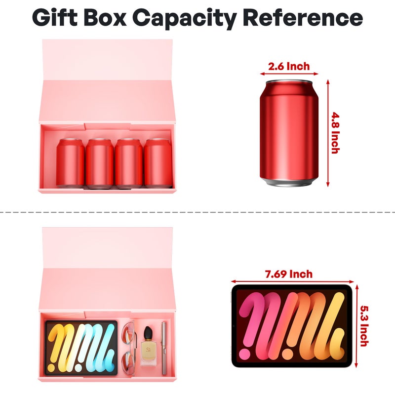 RYDDOY Pink Gift Box, 12x6x4'' Gift box for Presents with Lids Magnetic Closure Rectangle Collapsible for Bridesmaid Proposal Box, Wedding, Christmas, Halloween, Birthday Gift Packging - Image 3
