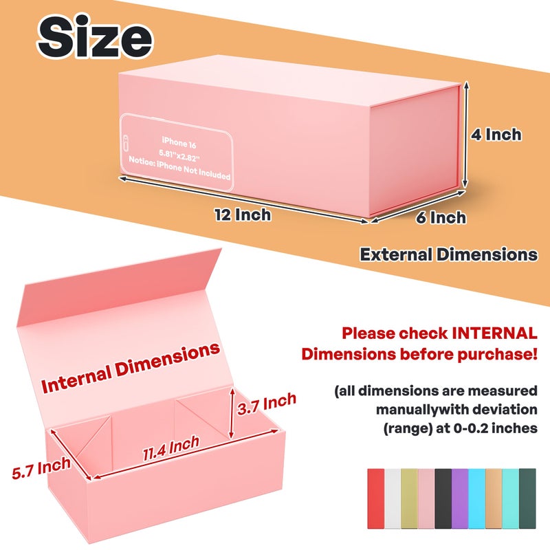 RYDDOY Pink Gift Box, 12x6x4'' Gift box for Presents with Lids Magnetic Closure Rectangle Collapsible for Bridesmaid Proposal Box, Wedding, Christmas, Halloween, Birthday Gift Packging - Image 2