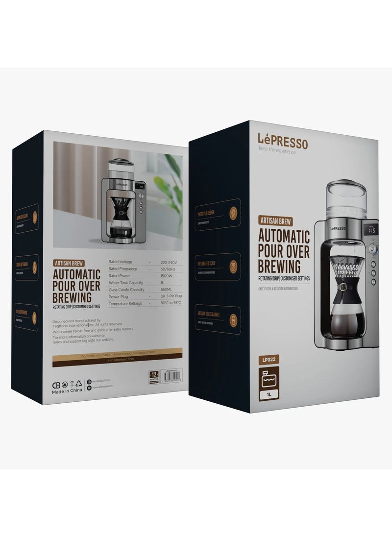 LePRESSO - Artisan Brew Coffee Maker / Automatic Pour Over Brewing / Rotating Drip /Automatic Descaling Coffee Machine / Golden Cup Standard / Integrated Scale / 650ML Artisan Glass Carafe - Black - Image 1