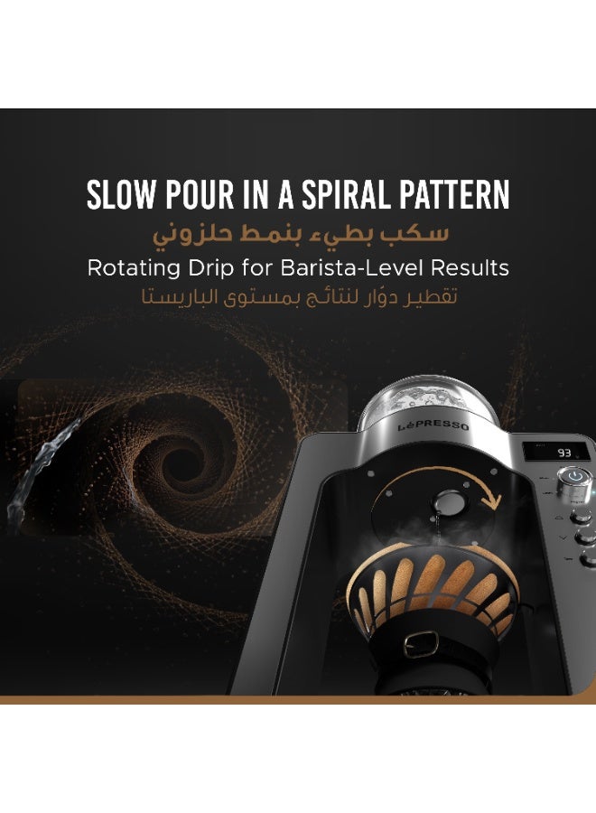 LePRESSO Artisan Brew Coffee Maker / Automatic Pour Over Brewing / Rotating Drip /Automatic Descaling Coffee Machine / Golden Cup Standard / Integrated Scale / 650ML Artisan Glass Carafe - Black - Image 4