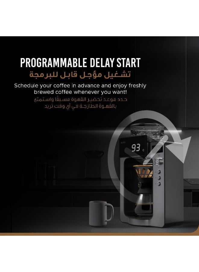 ليبرسو ماكينة صنع القهوة Artisan Brew / آلة صنع القهوة الأوتوماتيكية / آلة التنقيط الدوارة / آلة إزالة الترسبات الكلسية الأوتوماتيكية / الكوب الذهبي القياسي / مقياس مدمج / إبريق زجاجي Artisan سعة 750 مل - أسود - Image 5