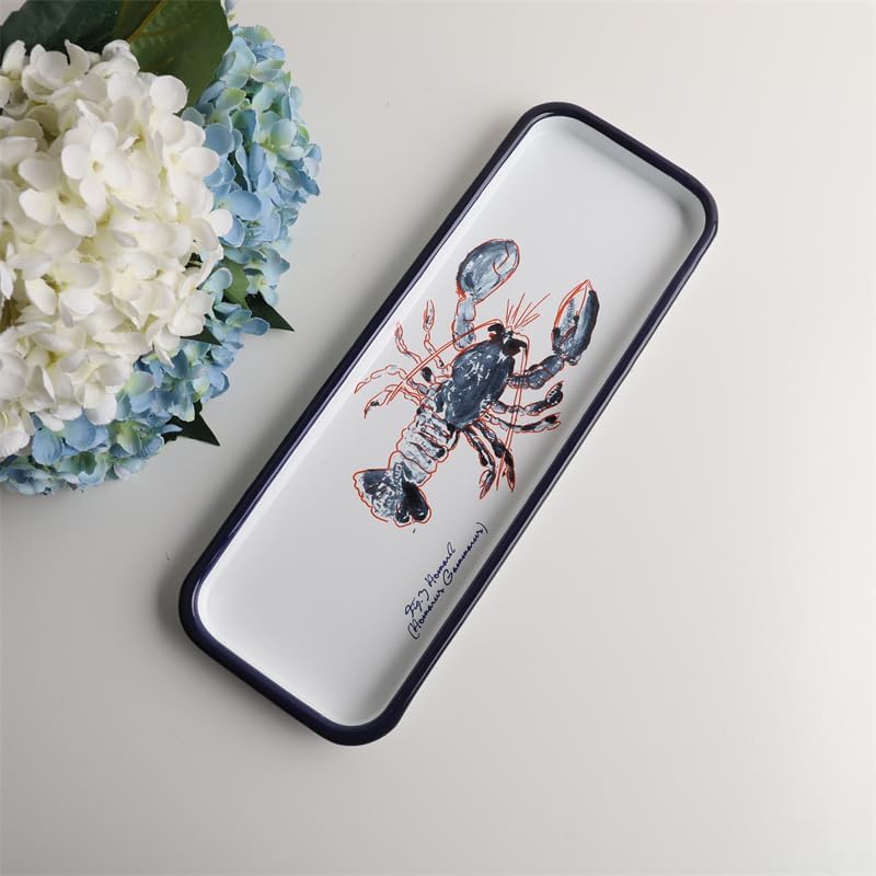 RippleTrple Enamelware Serving Handcrafted Versatile Food Display Fish and Lobster Pattern White Lobster  Narrow - Image 3