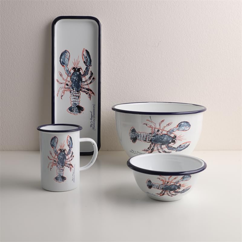 RippleTrple Enamelware Serving Handcrafted Versatile Food Display Fish and Lobster Pattern White Lobster  Narrow - Image 2