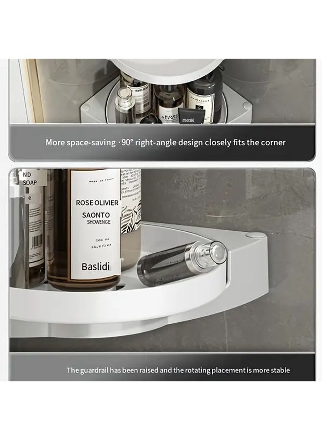360 Degree Rotating Wall Mounted Corner Shelf Grey White Bathroom Organizer - Image 4