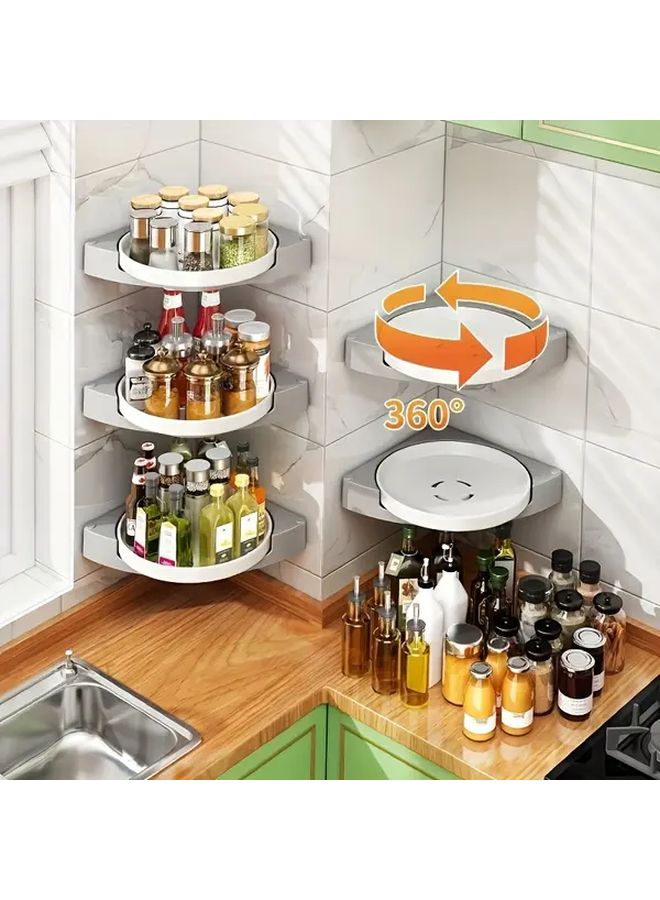 360 Degree Rotating Wall Mounted Corner Shelf Grey White Bathroom Organizer - Image 5