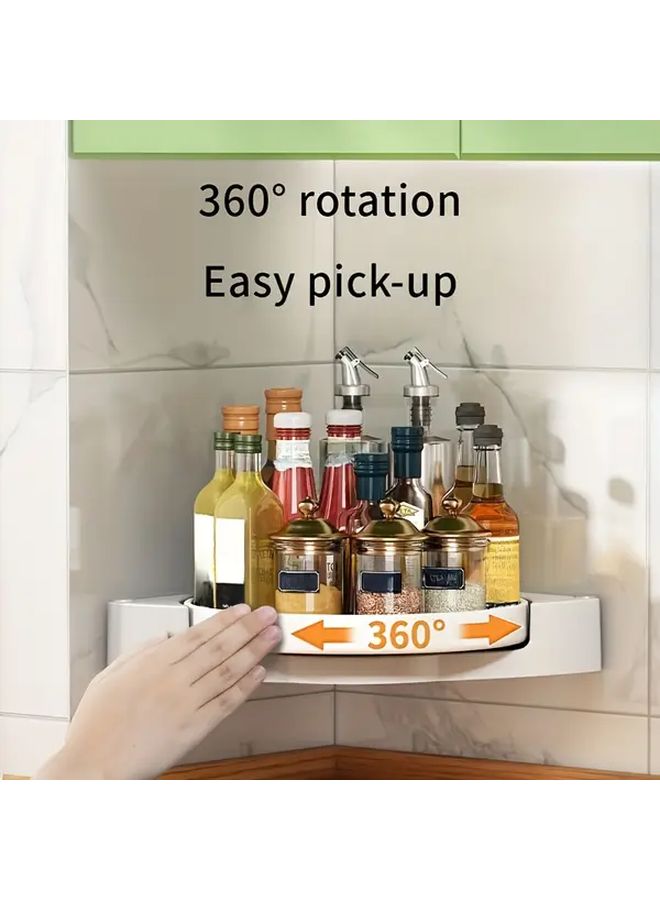 360 Degree Rotating Wall Mounted Corner Shelf Grey White Bathroom Organizer - Image 1