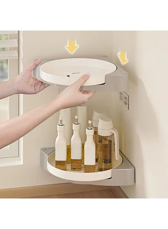 360 Degree Rotating Wall Mounted Corner Shelf Grey White Bathroom Organizer - Image 2