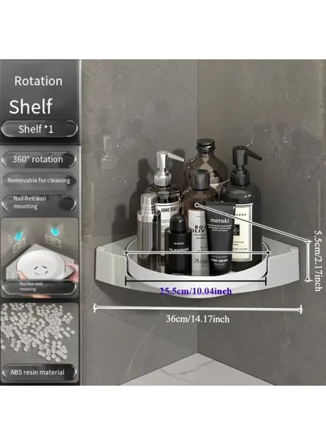 360 Degree Rotating Wall Mounted Corner Shelf Grey White Bathroom Organizer - Image 3