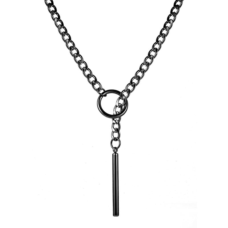MIFYNN Black Bar Slip Chain Necklace for Women Stainless Steel Cuban Chain Heart Choker Necklaces Punk Rock Collar Necklace Handmade Adjustable Lariat Y Necklace for Men (Black bar) - Image 1
