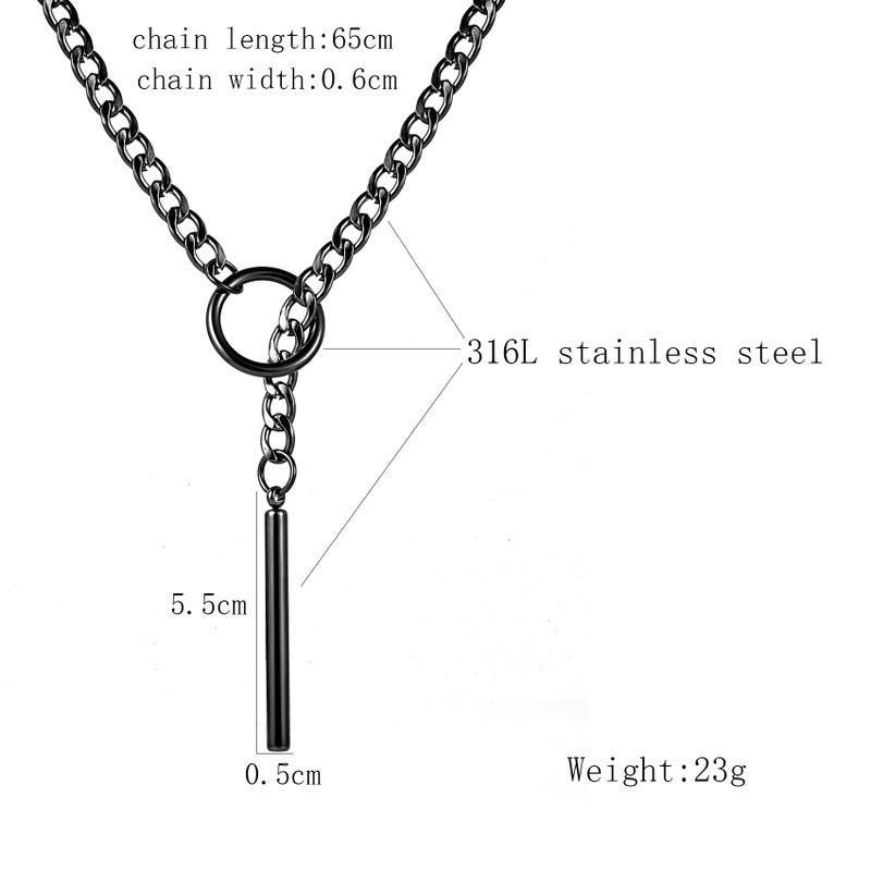 MIFYNN Black Bar Slip Chain Necklace for Women Stainless Steel Cuban Chain Heart Choker Necklaces Punk Rock Collar Necklace Handmade Adjustable Lariat Y Necklace for Men (Black bar) - Image 4