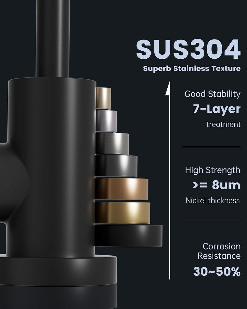DAYONE Drinking Water Faucet for Kitchen Sink Matte Black, Kitchen Water Filter Faucet 304 Stainless Steel, for Reverse Osmosis or Water Filtration System, Kitchen Mixer Tap - Image 5