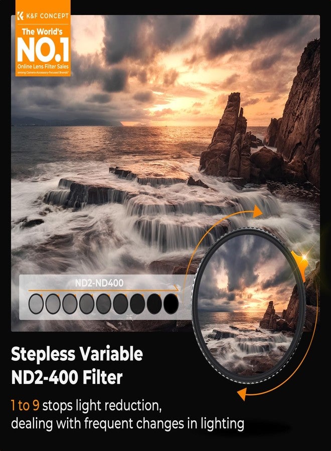 K&F Concept 43mm Variable ND2-400 Filter, 1-9 f-stops ND Lens Filters 28-Layer Coating Waterproof ND2 to ND400 Filter Adjustable Neutral Density (Nano-X Series) - Image 2
