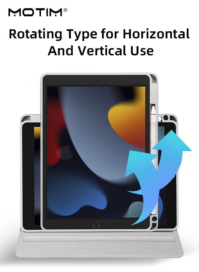 Motim Rotating Case for iPad 9/8/7 (10.2 Inch, 2021/2020/2019 Model), 720 ° Rotating Clear Hard Back Cover Flexible Back Cover, Built-in Pencil Holder, Magnetic Closure Auto Wake/Sleep Function - Image 2