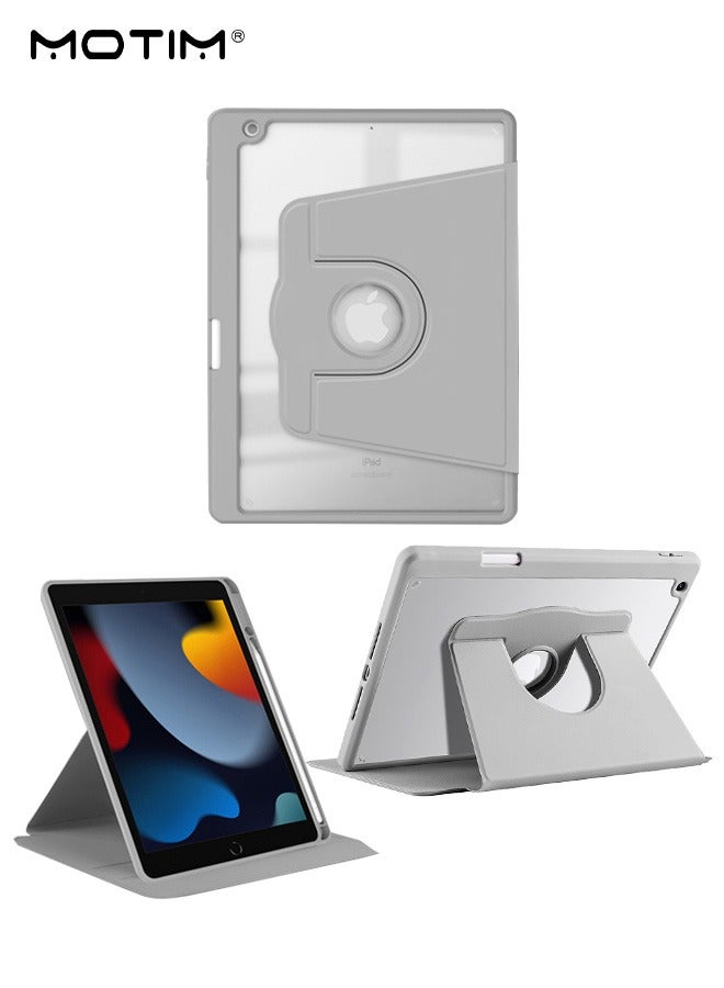Motim Rotating Case for iPad 9/8/7 (10.2 Inch, 2021/2020/2019 Model), 720 ° Rotating Clear Hard Back Cover Flexible Back Cover, Built-in Pencil Holder, Magnetic Closure Auto Wake/Sleep Function - Image 1