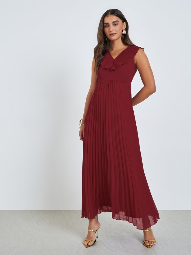 Styli Red Sleeveless Pleated Maxi Dress - Image 3