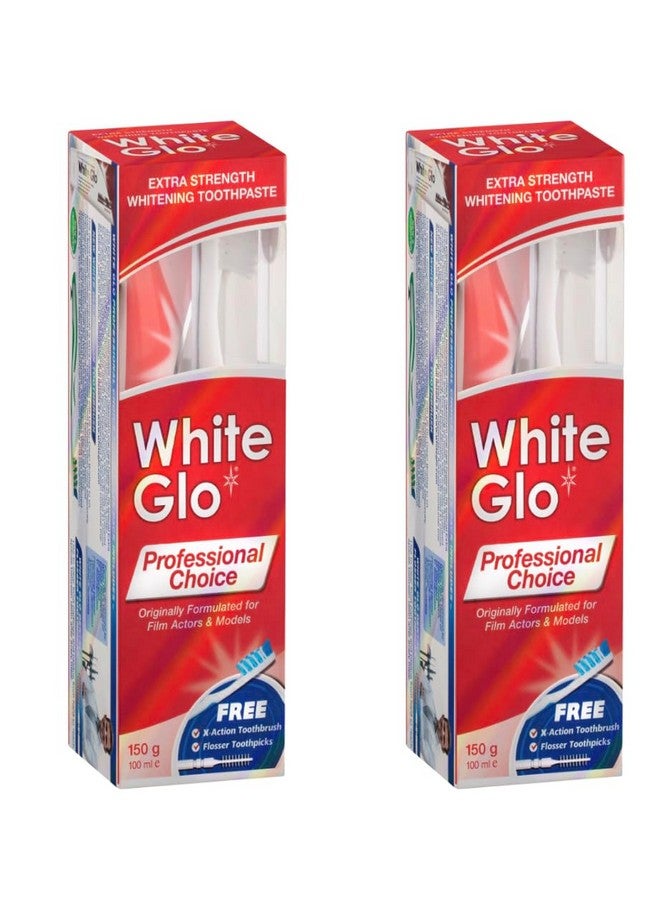 White Glo Extra Strength Whitening Toothpaste Professional Choice 100ml - 2 Packs with Sanitral 50 Pcs Dental Floss Stick Included as a Gift - Image 2