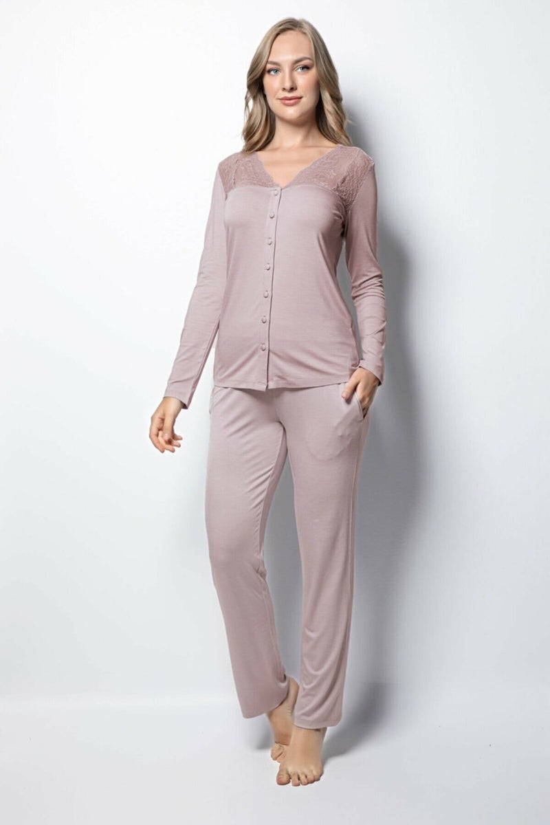 Monamise 18434 Women's Long Sleeved Pajamas Set-Mink  - Image 2