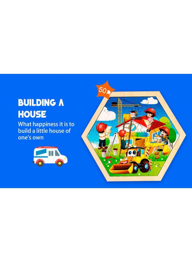 Large Piece Puzzles for Kids Children Wooden Puzzle 50 Pieces Educational Cartoon Puzzle Game Kids Toys Build A House - Image 3