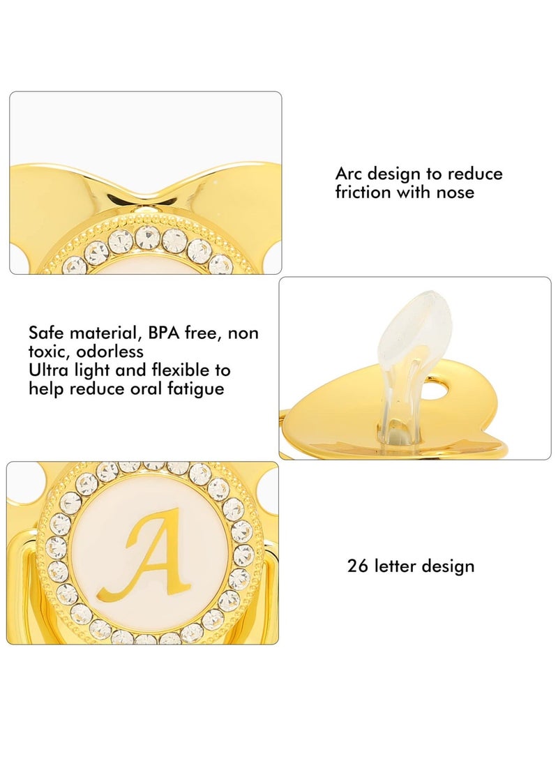 Captaintech Baby Pacifier, baby girl newborn essentials, Personalized Curved Design 26 Letters Safe Materials Healthy Bling Baby Pacifier （Golden） - Image 4