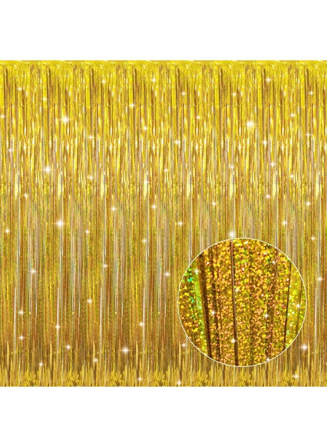 GOER 3.2 ft x 9.8 ft Metallic Tinsel Foil Fringe Curtains Party Photo Backdrop Party Streamers for Birthday,Graduation,New Year Eve Decorations Wedding Decor (1, Shiny Gold)  - Image 1
