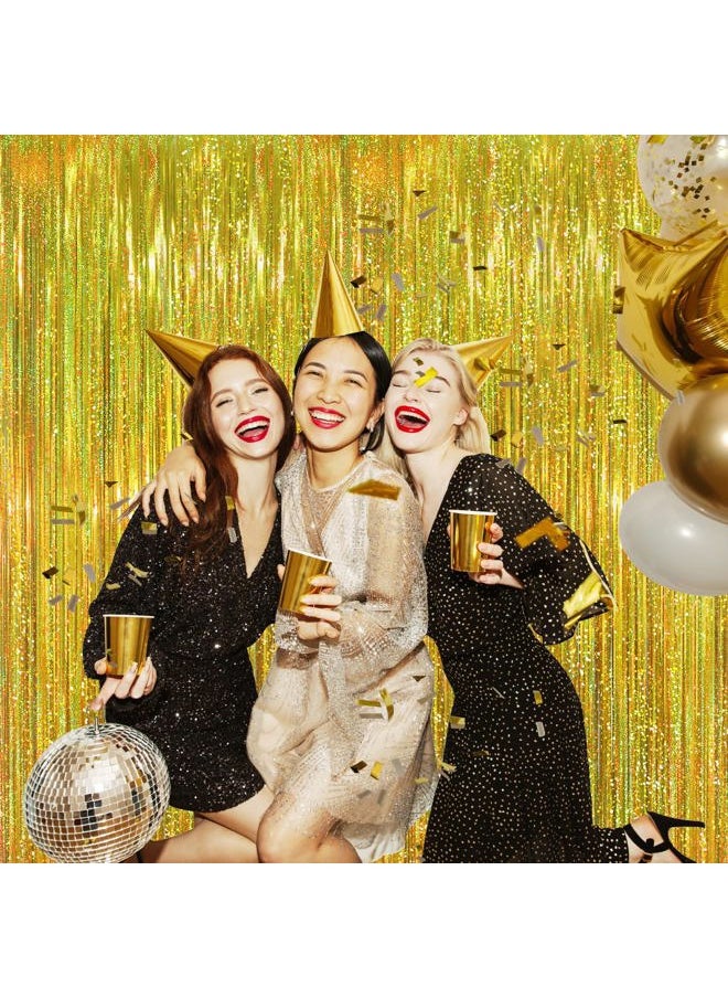 GOER 3.2 ft x 9.8 ft Metallic Tinsel Foil Fringe Curtains Party Photo Backdrop Party Streamers for Birthday,Graduation,New Year Eve Decorations Wedding Decor (1, Shiny Gold)  - Image 3