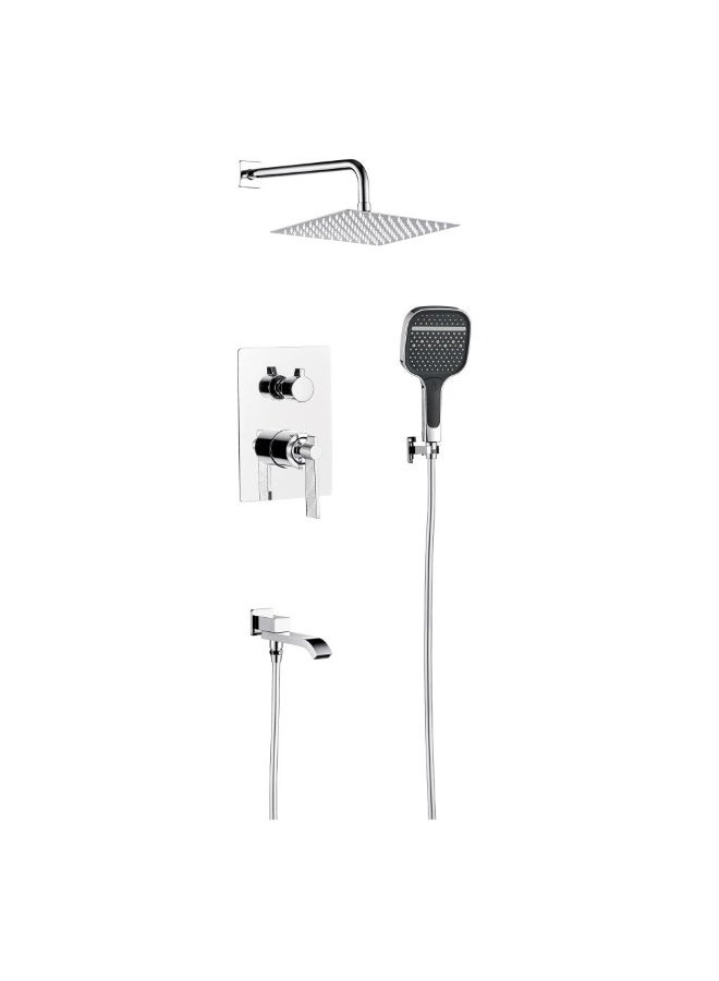 Milano Luxe Drift 3 Way Concealed Shower Mixer Set - Chrome Brass Finish, Hand Shower Included, DIY Installation, 10 Year Warranty - Luxury Sanitary Solution - Image 1