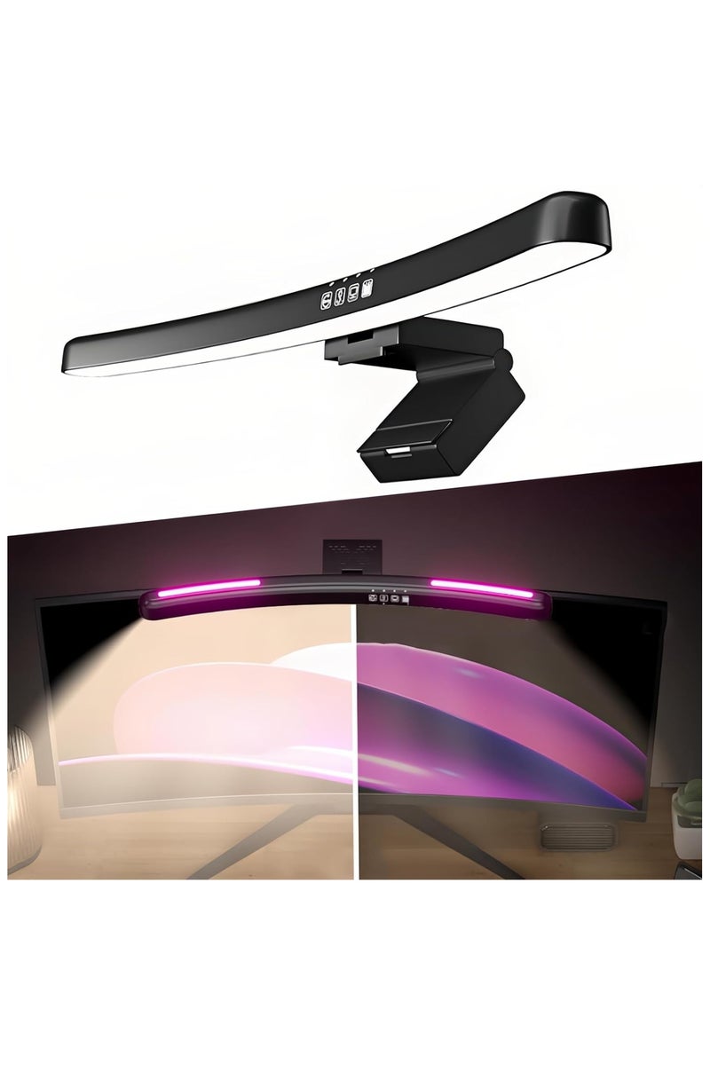 الروهيت مصباح شاشة كمبيوتر منحني مع وضع RGB، مصباح شاشة الكمبيوتر وتحكم باللمس إضاءة الشاشة، إضاءة شاشة آر جي بي قابل للتعديل للألعاب، إضاءة ألعاب الحاسوب عبر USB باللون الأسود - Image 1