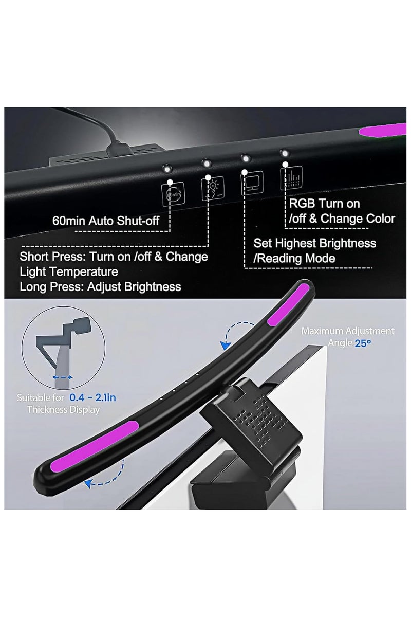 الروهيت مصباح شاشة كمبيوتر منحني مع وضع RGB، مصباح شاشة الكمبيوتر وتحكم باللمس إضاءة الشاشة، إضاءة شاشة آر جي بي قابل للتعديل للألعاب، إضاءة ألعاب الحاسوب عبر USB باللون الأسود - Image 3