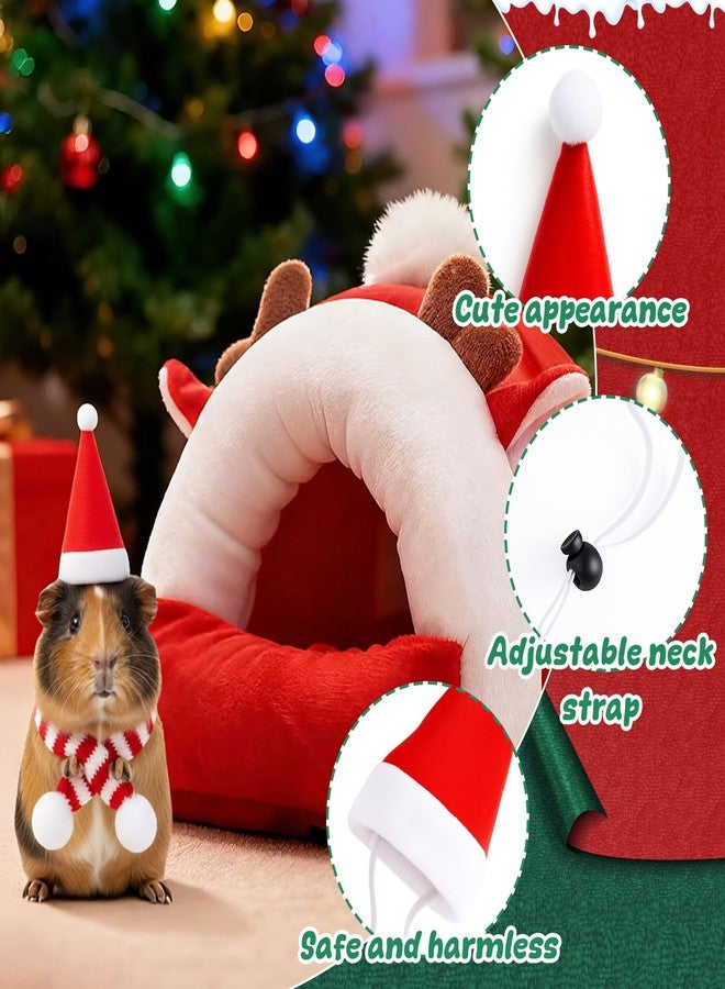 AceOrbit 5 Pcs Christmas Guinea Pig Hideout Set Warm Guinea Pig House Cozy Small Animal Pet Hideouts Bed with Mini Santa Hat and Scarf Accessories for Chinchillas Dwarf Rabbit Hamster to Sleep Hide, M - Image 4