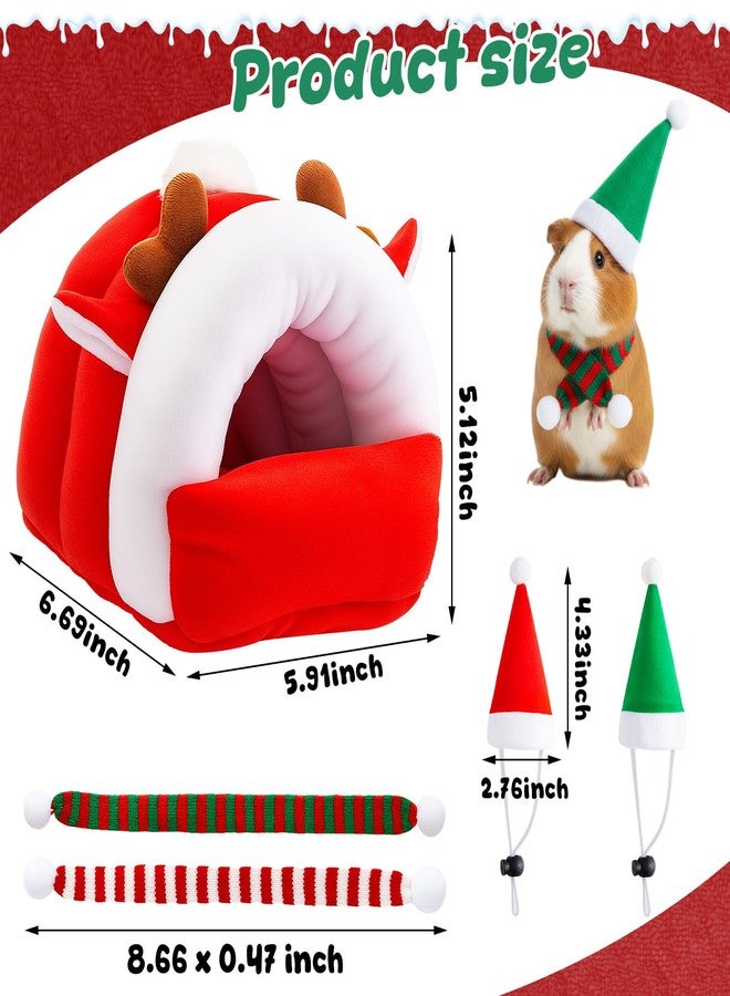AceOrbit 5 Pcs Christmas Guinea Pig Hideout Set Warm Guinea Pig House Cozy Small Animal Pet Hideouts Bed with Mini Santa Hat and Scarf Accessories for Chinchillas Dwarf Rabbit Hamster to Sleep Hide, M - Image 2