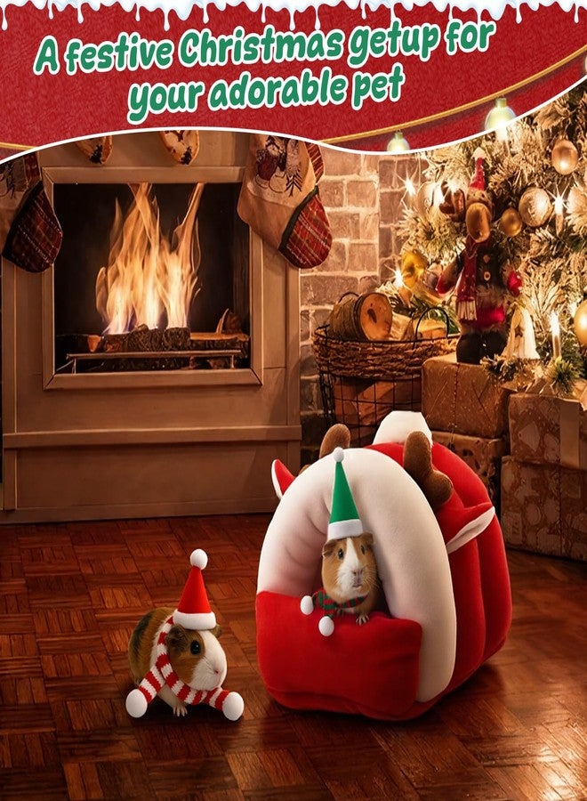 AceOrbit 5 Pcs Christmas Guinea Pig Hideout Set Warm Guinea Pig House Cozy Small Animal Pet Hideouts Bed with Mini Santa Hat and Scarf Accessories for Chinchillas Dwarf Rabbit Hamster to Sleep Hide, M - Image 5