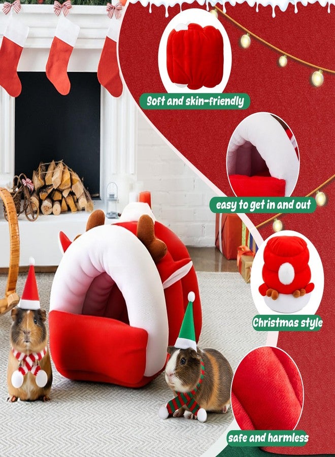 AceOrbit 5 Pcs Christmas Guinea Pig Hideout Set Warm Guinea Pig House Cozy Small Animal Pet Hideouts Bed with Mini Santa Hat and Scarf Accessories for Chinchillas Dwarf Rabbit Hamster to Sleep Hide, M - Image 3