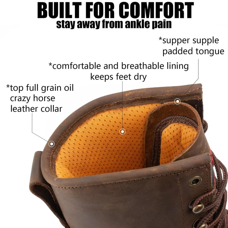 SUREWAY Men's 8" Waterproof Steel-Toe Logger Work Boot,Superior Oil/Slip Resistant,Thicker Full Grain Leather,Wedge Rubber Sole,EH Rated - Image 3