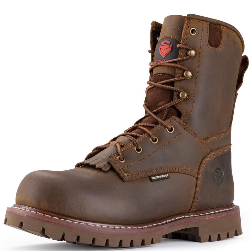 SUREWAY Men's 8" Waterproof Steel-Toe Logger Work Boot,Superior Oil/Slip Resistant,Thicker Full Grain Leather,Wedge Rubber Sole,EH Rated - Image 1
