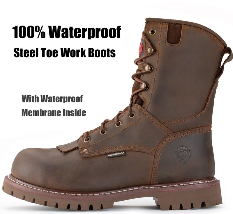 SUREWAY Men's 8" Waterproof Steel-Toe Logger Work Boot,Superior Oil/Slip Resistant,Thicker Full Grain Leather,Wedge Rubber Sole,EH Rated - Image 4