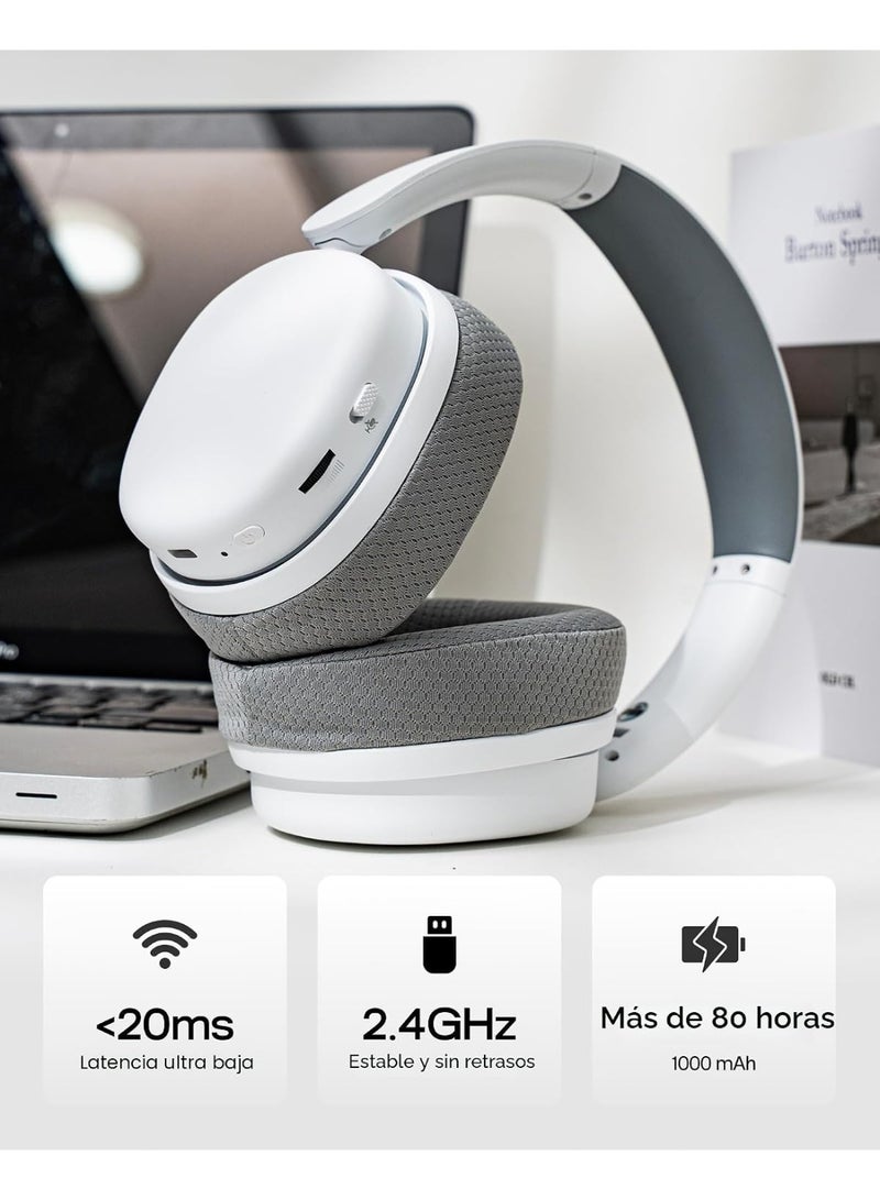 Aula G7 Pro - Auriculares inalámbricos para juegos, modo dual BT5.3 y 2.4GHz, sonido envolvente 7.1, batería de más de 80 horas, luz RGB, con micrófono con cancelación de ruido para PS5 | 7.1 Surround Sound, 80+ Hour Battery, RGB Light, with Noise Canceling Mic for PS5, PS4, Switch, PC (White) - Image 3