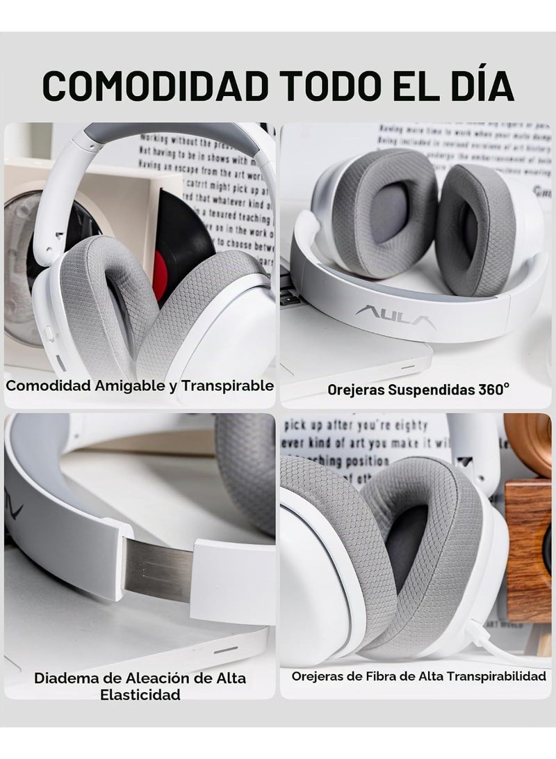 Aula G7 Pro - Auriculares inalámbricos para juegos, modo dual BT5.3 y 2.4GHz, sonido envolvente 7.1, batería de más de 80 horas, luz RGB, con micrófono con cancelación de ruido para PS5 | 7.1 Surround Sound, 80+ Hour Battery, RGB Light, with Noise Canceling Mic for PS5, PS4, Switch, PC (White) - Image 4